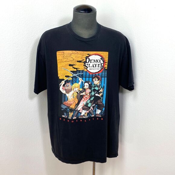 Mens Demon Slayer Black T Shirt 2XL Graphic Animated Series Cotton Short Sleeve - Picture 1 of 8